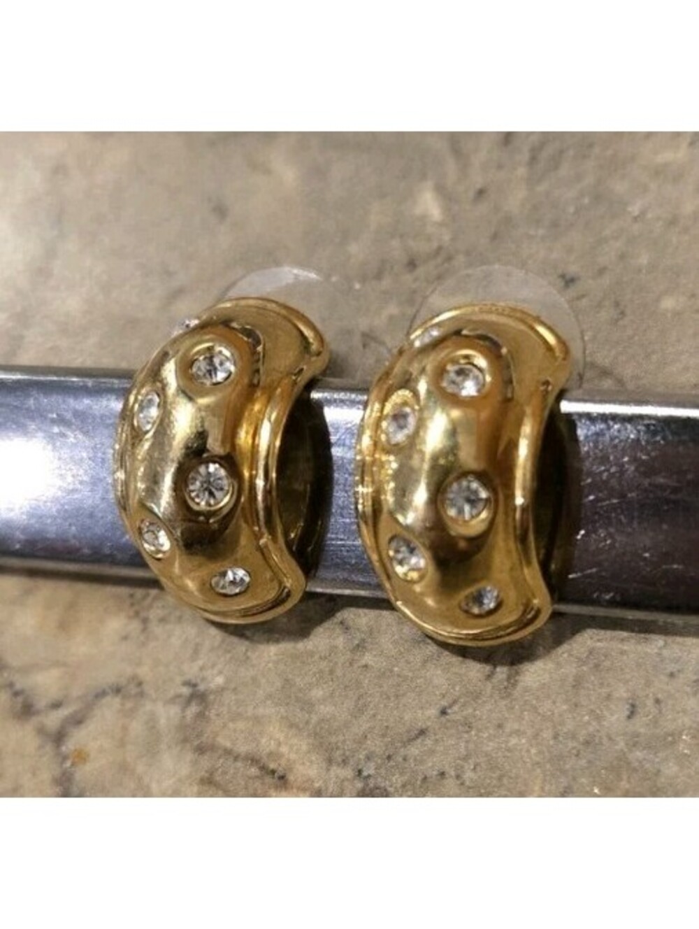 Goldtone NOLAN MILLER Crystal RHINESTONE 3/4" HOOP EARRINGS
